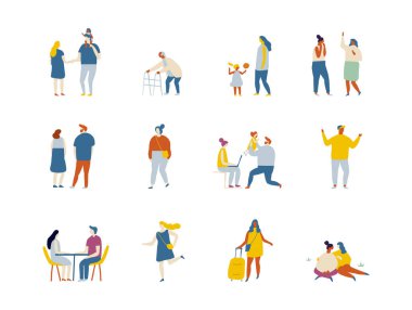 Açık hava aktiviteleri düz vektör karakterler silueti. İnsanlar scooter, patenler, kaykay, kaykay, koşu, köpekle yürüyüş.