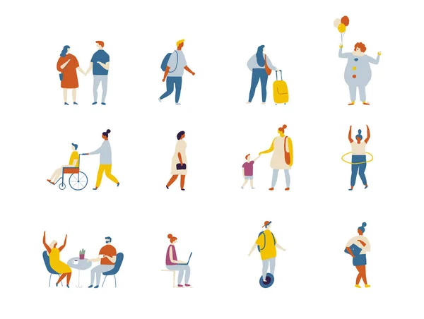 People Outdoor Activities Flat Vector Characters Silhouette People Riding Scooter — Διανυσματικό Αρχείο
