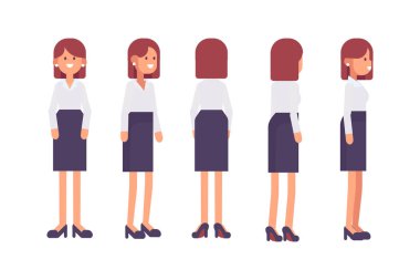 Girl, Woman front, side, back view flat vector character for animation. Separate body parts. 
