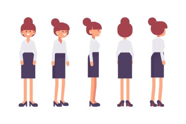 Girl, Woman front, side, back view flat vector character for animation. Separate body parts. 