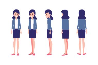 Girl, Woman front, side, back view flat vector character for animation. Separate body parts. 