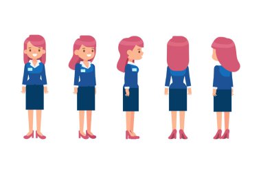 Girl, Woman front, side, back view flat vector character for animation. Separate body parts. 