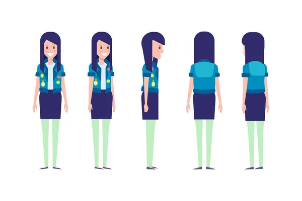 Girl Woman Front Side Back View Flat Vector Character Animation — Stockový vektor