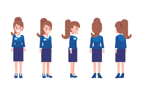 Girl Woman Front Side Back View Flat Vector Character Animation — ストックベクタ