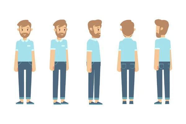 Man Male Guy Front Side Back View Flat Vector Character — 图库矢量图片