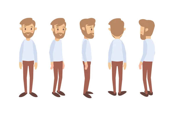 Man Male Guy Front Side Back View Flat Vector Character — Vetor de Stock