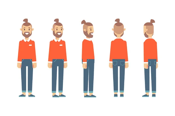 Man Male Guy Front Side Back View Flat Vector Character — Vettoriale Stock