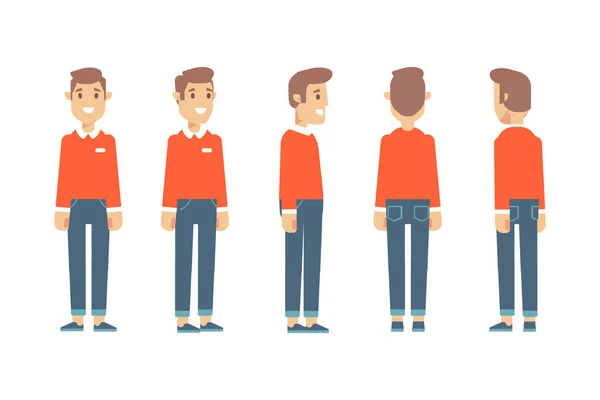 Man Male Guy Front Side Back View Flat Vector Character — Wektor stockowy