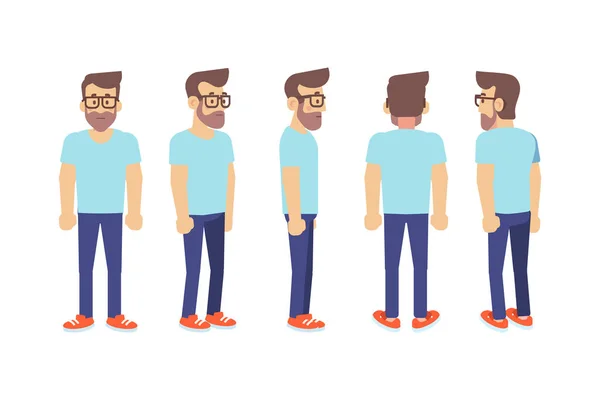 Man Male Guy Front Side Back View Flat Vector Character — 图库矢量图片