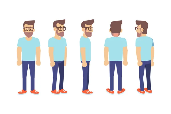 Man Male Guy Front Side Back View Flat Vector Character — 스톡 벡터