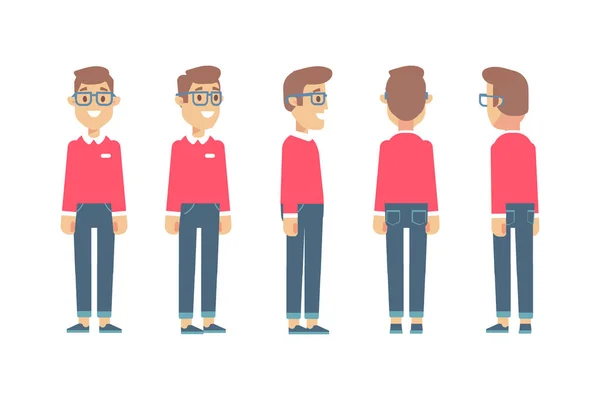Man Male Guy Front Side Back View Flat Vector Character — Wektor stockowy
