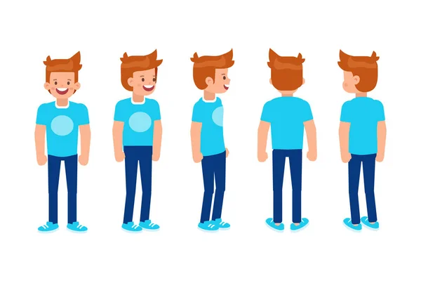 Man Male Guy Front Side Back View Flat Vector Character — Archivo Imágenes Vectoriales