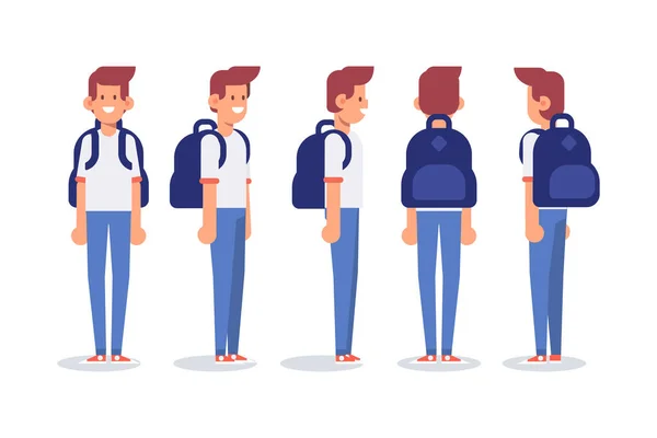 Man Male Guy Front Side Back View Flat Vector Character — 스톡 벡터