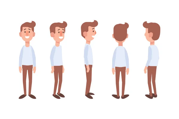 Man Male Guy Front Side Back View Flat Vector Character — Stockový vektor