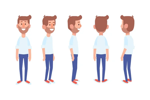 Man Male Guy Front Side Back View Flat Vector Character —  Vetores de Stock