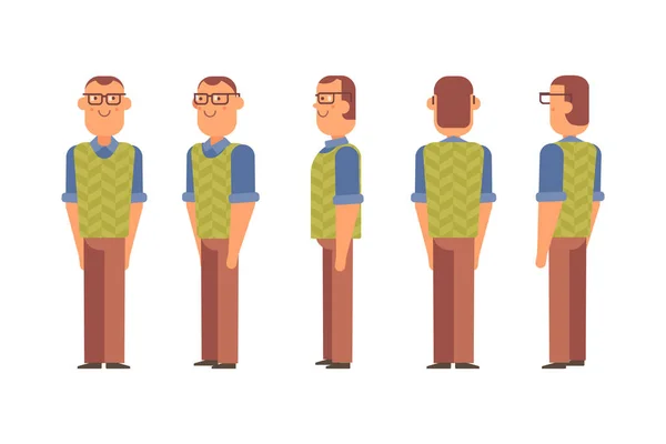 Man Male Guy Front Side Back View Flat Vector Character — 스톡 벡터
