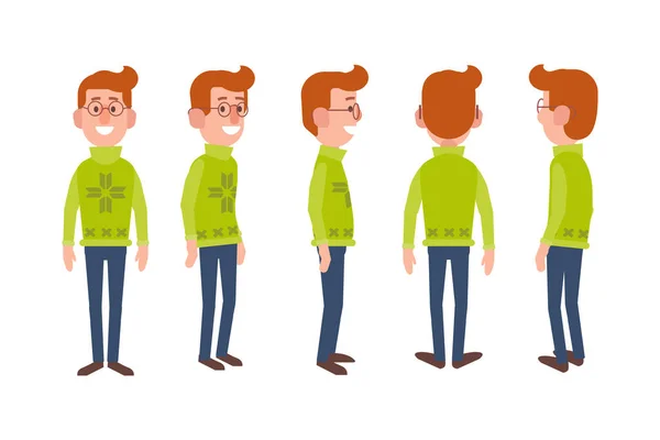 Man Male Guy Front Side Back View Flat Vector Character — Archivo Imágenes Vectoriales