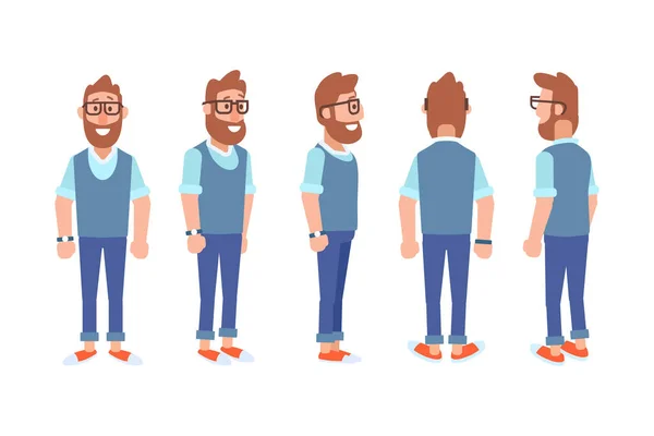 Man Male Guy Front Side Back View Flat Vector Character — ストックベクタ