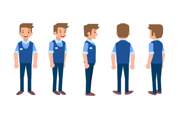 Man Male Guy Front Side Back View Flat Vector Character — 图库矢量图片