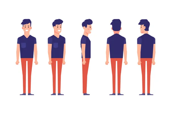 Man Male Guy Front Side Back View Flat Vector Character — Vector de stock