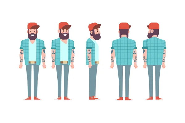 Man Male Guy Front Side Back View Flat Vector Character — 스톡 벡터