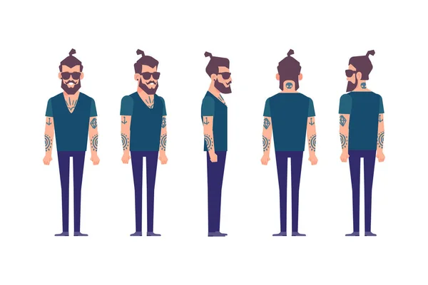 Man Male Guy Front Side Back View Flat Vector Character — Image vectorielle