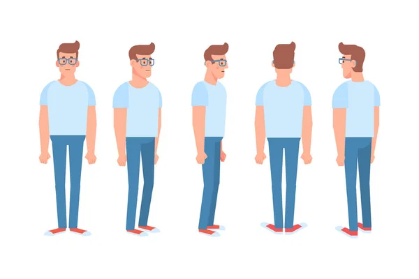 Man Male Guy Front Side Back View Flat Vector Character — 스톡 벡터