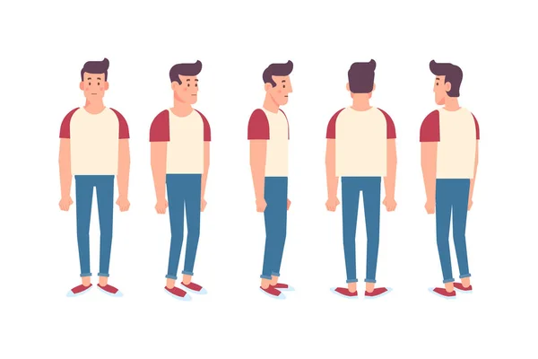 Man Male Guy Front Side Back View Flat Vector Character — Stock Vector