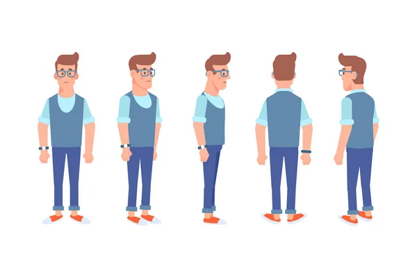 Man Male Guy Front Side Back View Flat Vector Character — Stockvektor