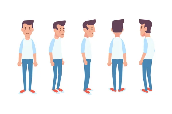 Man Male Guy Front Side Back View Flat Vector Character — Stockvektor