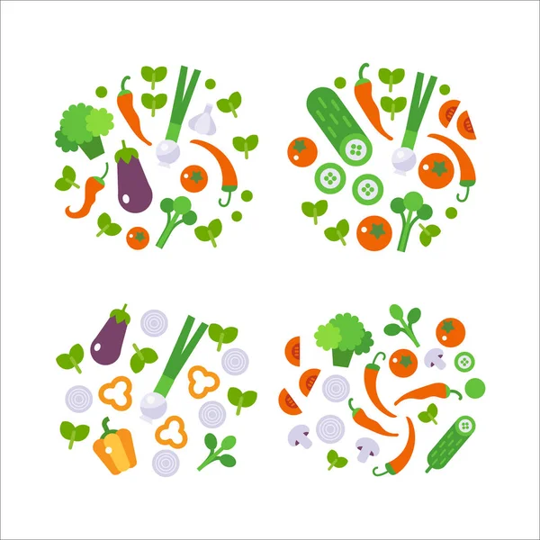 Fresh Vegetables Food Flat Illustration Isolated White Healthy Lifestyle — Stock Vector