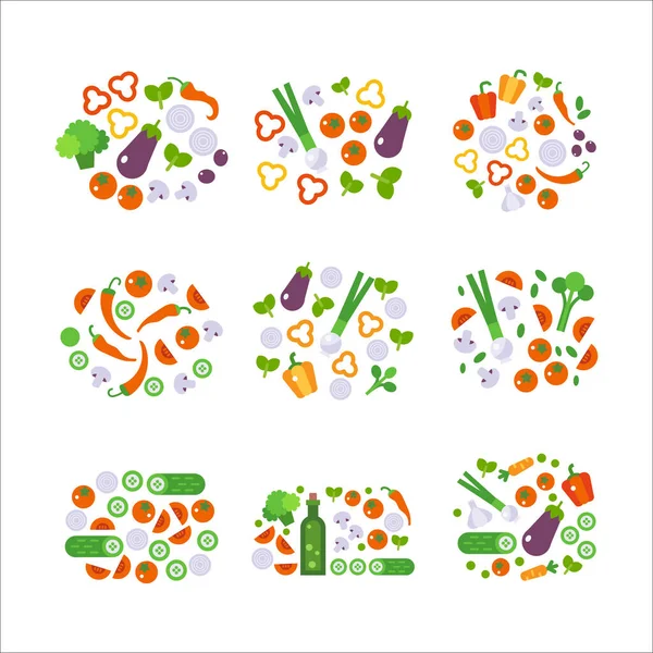 Fresh Vegetables Food Flat Illustration Isolated White Healthy Lifestyle — Vetor de Stock