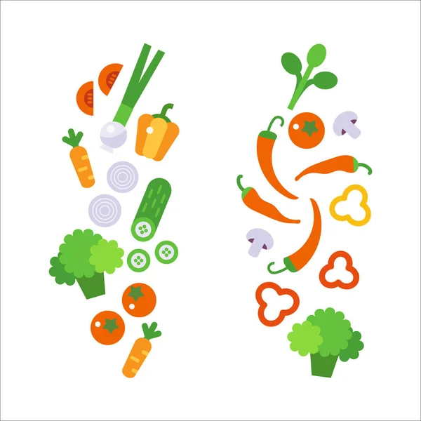 Fresh Vegetables Food Flat Illustration Isolated White Healthy Lifestyle — Stock Vector