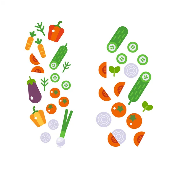 Fresh Vegetables Food Flat Illustration Isolated White Healthy Lifestyle — Stok Vektör
