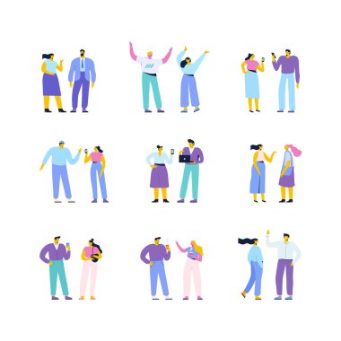Man and woman, couple talking flat vector set