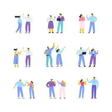 Man and woman, couple talking flat vector set