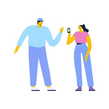 Man and woman, couple talking flat vector illustration