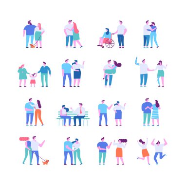 Man and woman, couple silhouette flat vector set