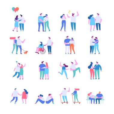 Man and woman, couple silhouette flat vector set