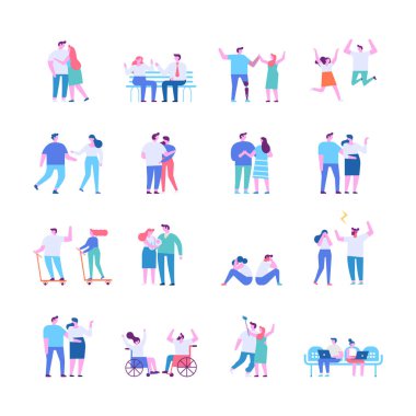 Man and woman, couple silhouette flat vector set