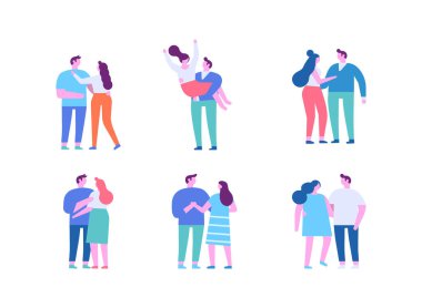 Man and woman, couple silhouette flat vector set