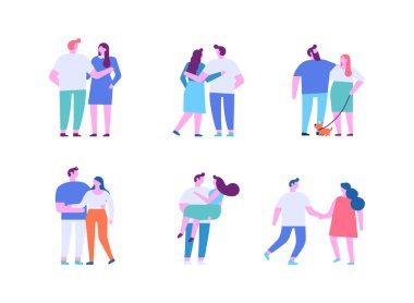 Man and woman, couple silhouette flat vector set