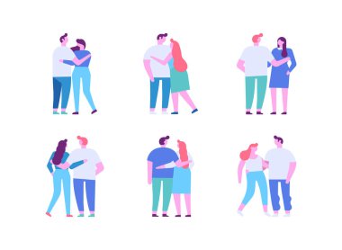 Man and woman, couple silhouette flat vector set