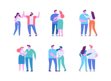 Man and woman, couple silhouette flat vector set