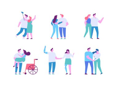 Man and woman, couple silhouette flat vector set