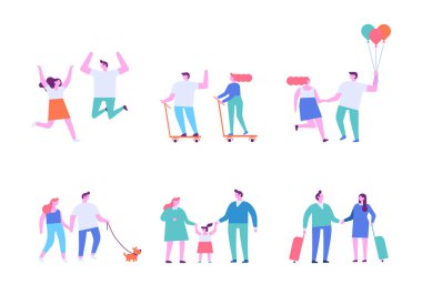 Man and woman, couple silhouette flat vector set