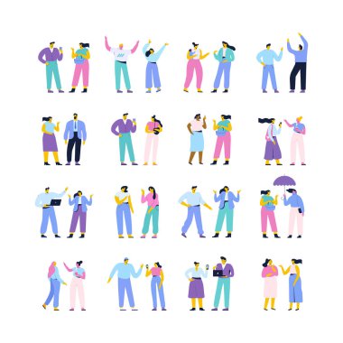 Man and woman, couple talking flat vector set