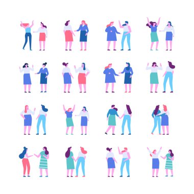 Women talking flat vector characters bundle. Dialog, speacking, discussion