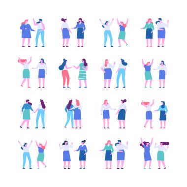 Women talking flat vector characters bundle. Dialog, speacking, discussion