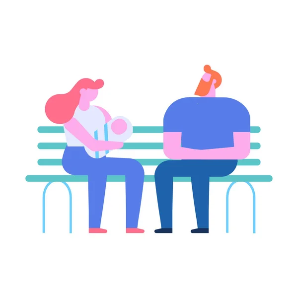 Tiny People Silhouette Sitting Bench Flat Vector Set — Image vectorielle